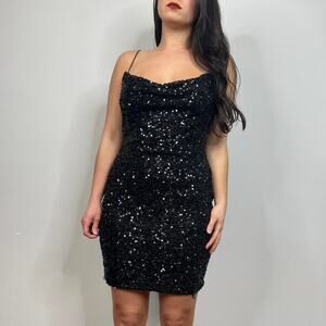 Windsor Black Sequin Cowl Neck Spaghetti Strap Mini Dress